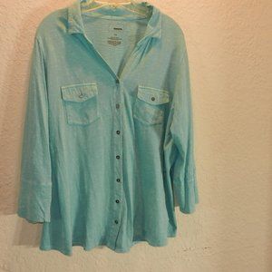 Sanoma teal multi media button front SHIRT